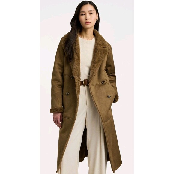Lauren Ralph Lauren Faux Sherpa Suede Double Breasted Coat Long Heavy Sz 2XL - Picture 4 of 16